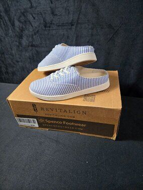 Spenco Blue White Striped Sneaker Mules Womens 5.5B Backless Lace Up New